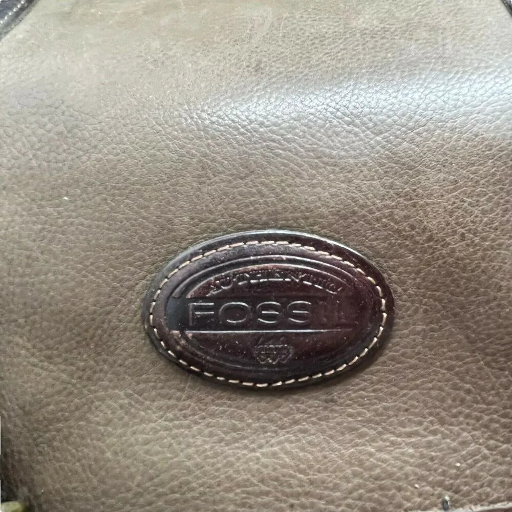 Fossil Mens Brown Leather Distressed Top Handle Satchel Briefcase Messenger Bag